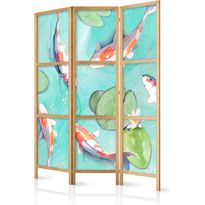 Japanilainen sermi Artgeist Spectacular Fish - White-Orange Koi Fish Swimming in Crystal Clear Water with Water Lilies, eri vaihtoehtoja