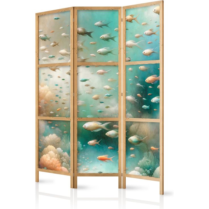 CONFIGURABLE PÄÄTUOTE - Japanilainen sermi - Spectacular Underwater Landscape - Fish in the Underwater World in Colors of Turquoise Blue Beige and Delicate Orange 07320