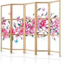 Japanilainen sermi Artgeist Style: Flowers and Butterflies II, 172x225cm, harmaa