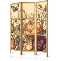 Japanilainen sermi Artgeist Tulips in Cream - Illustration of Flowers and Butterflies on a Light Background, eri vaihtoehtoja