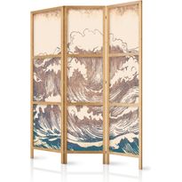 Japanilainen sermi Artgeist Turbulent Ocean High Waves in Brown and Navy on a Beige Background in Vintage Style, 172x135cm, beige