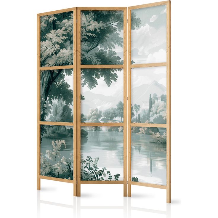 CONFIGURABLE PÄÄTUOTE - Japanilainen sermi - View of the Park and Lake - Retro Vintage Landscape in Greens. 23532