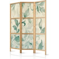 Japanilainen sermi Artgeist Watercolor Botanical Motif - Delicate Green-Beige Leaves, eri vaihtoehtoja
