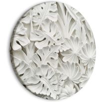 Pyöreä taulu Artgeist Carved Nature - Pattern With White Leaves Made of Stone, eri vaihtoehtoja