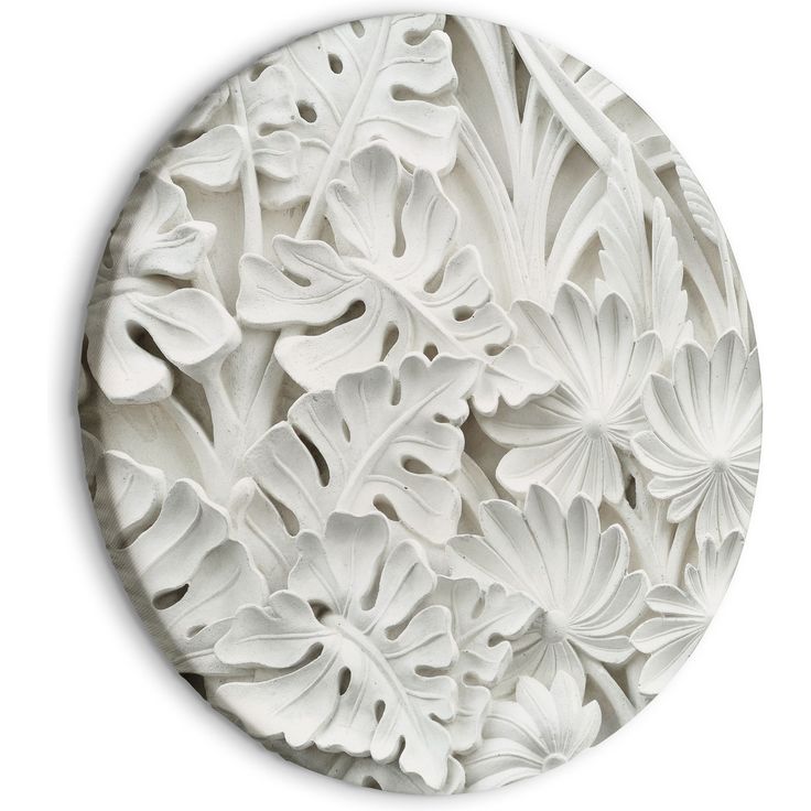 CONFIGURABLE PÄÄTUOTE - Pyöreä taulu - Carved Nature - Pattern With White Leaves Made of Stone 72562