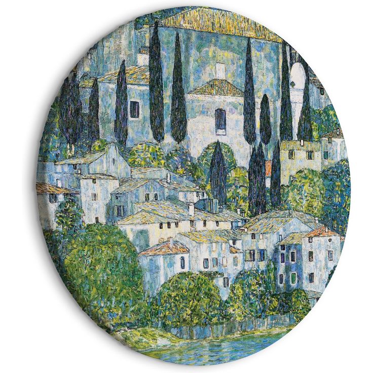 CONFIGURABLE PÄÄTUOTE - Pyöreä taulu - Church in Cassone, Gustav Klimt - German Architecture by the River 28050