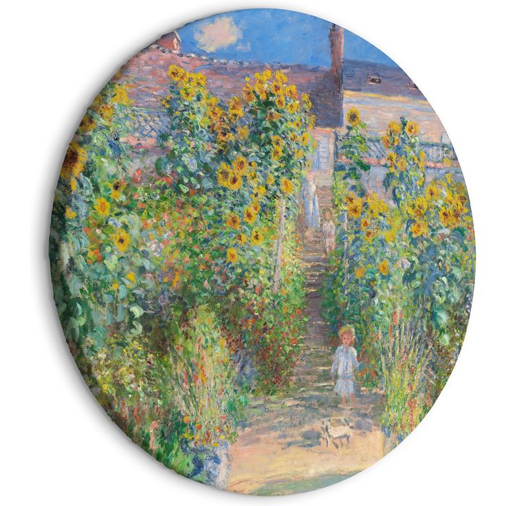 CONFIGURABLE PÄÄTUOTE - Pyöreä taulu - Claude Monet’s Garden at Vétheuil - Farmhouse With Sunflowers 88917