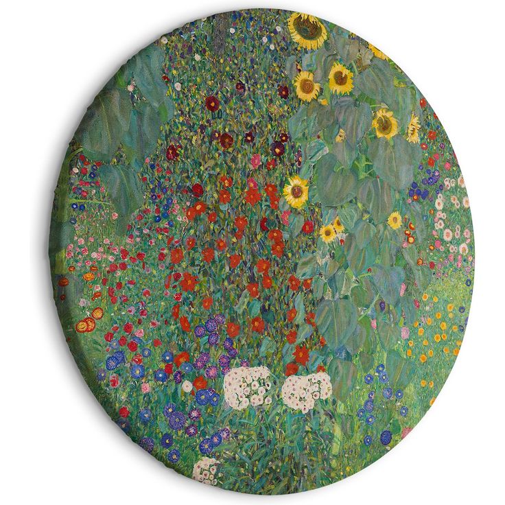 CONFIGURABLE PÄÄTUOTE - Pyöreä taulu - Country Garden With Sunflowers, Gustav Klimt - Multi-Colored Flowers 09803