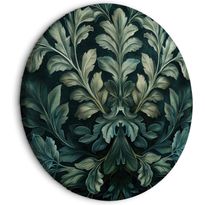 Pyöreä taulu Artgeist Dark Green Victorian Leaves: Botanical Carved Composition, eri vaihtoehtoja