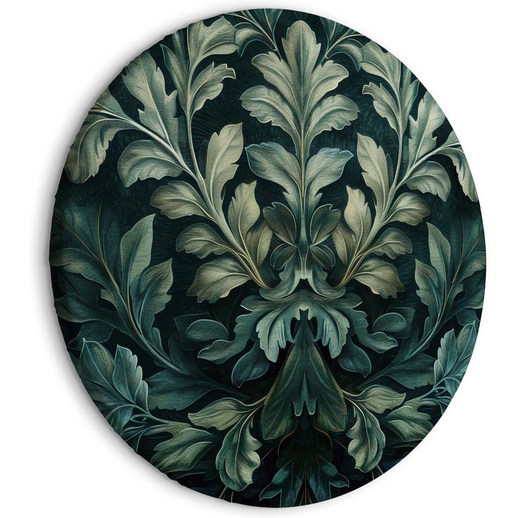 CONFIGURABLE PÄÄTUOTE - Pyöreä taulu - Dark Green Victorian Leaves: Botanical Carved Composition 87544