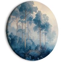 Pyöreä taulu Artgeist Landscape with Trees in Illustrative Style Fairy-Tale Blue Forest, eri vaihtoehtoja