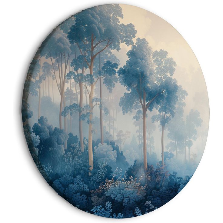 CONFIGURABLE PÄÄTUOTE - Pyöreä taulu - Landscape with Trees in Illustrative Style Fairy-Tale Blue Forest 82839