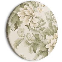 Pyöreä taulu Artgeist Retro Vintage Flowers in Delicate Cream and Green Colors, eri vaihtoehtoja