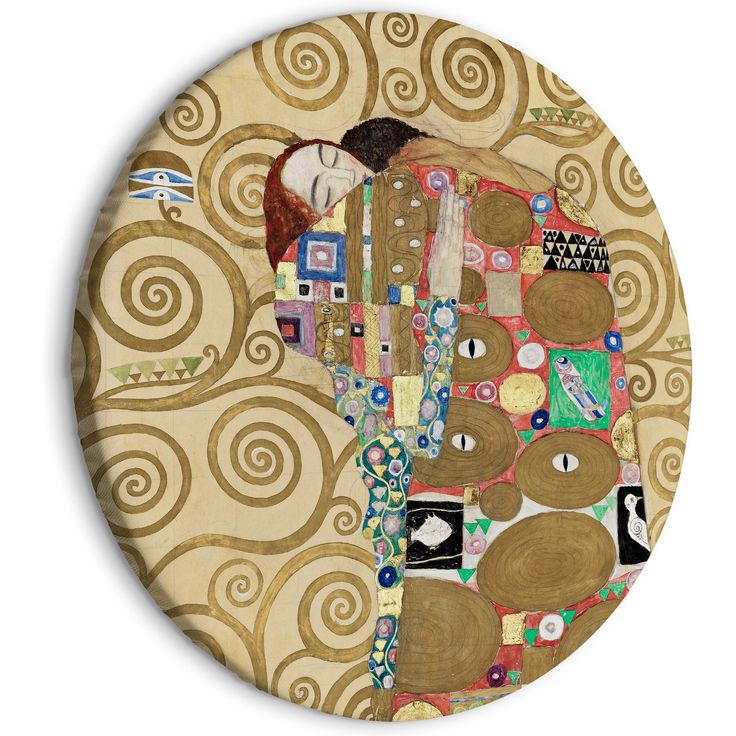 CONFIGURABLE PÄÄTUOTE - Pyöreä taulu - The Fulfillment of Gustav Klimt - An Abstract Portrait of a Couple in an Embrace 28135