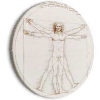 Pyöreä taulu Artgeist Vitruvian Man by Leonardo Da Vinci - A Drawing of the Proportions of a Man’s Body, eri vaihtoehtoja