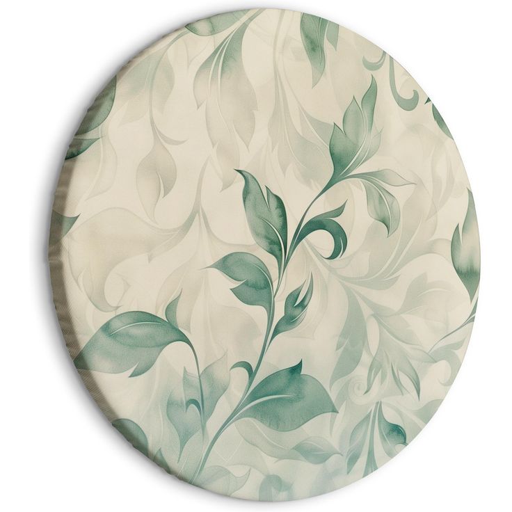 CONFIGURABLE PÄÄTUOTE - Pyöreä taulu - Watercolor Botanical Motif: Delicate Green-Beige Leaves 91916