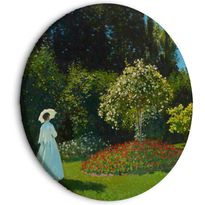 Pyöreä taulu Artgeist Woman in the Garden by Claude Monet - A Landscape of Vegetation in Spring, eri vaihtoehtoja