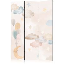 Sermi Artgeist Fairy-Tale Moon - Moon with Balloons Among Clouds and Stars in Subdued Colors on a Light Beige Background, eri vaihtoehtoja