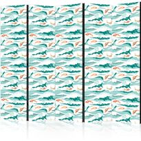 Sermi Artgeist Fish Jumping Above The Waves - Oriental Fish And Water Lilies Among High Waves in Shades of Sea Green, eri vaihtoehtoja