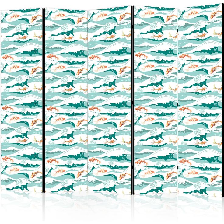CONFIGURABLE PÄÄTUOTE - Sermi - Fish Jumping Above The Waves - Oriental Fish And Water Lilies Among High Waves in Shades of Sea Green 08150
