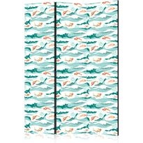 Sermi Artgeist Fish Leaping Above the Waves - Oriental Fish and Water Lilies Among High Waves in Sea Green Colors, eri vaihtoehtoja