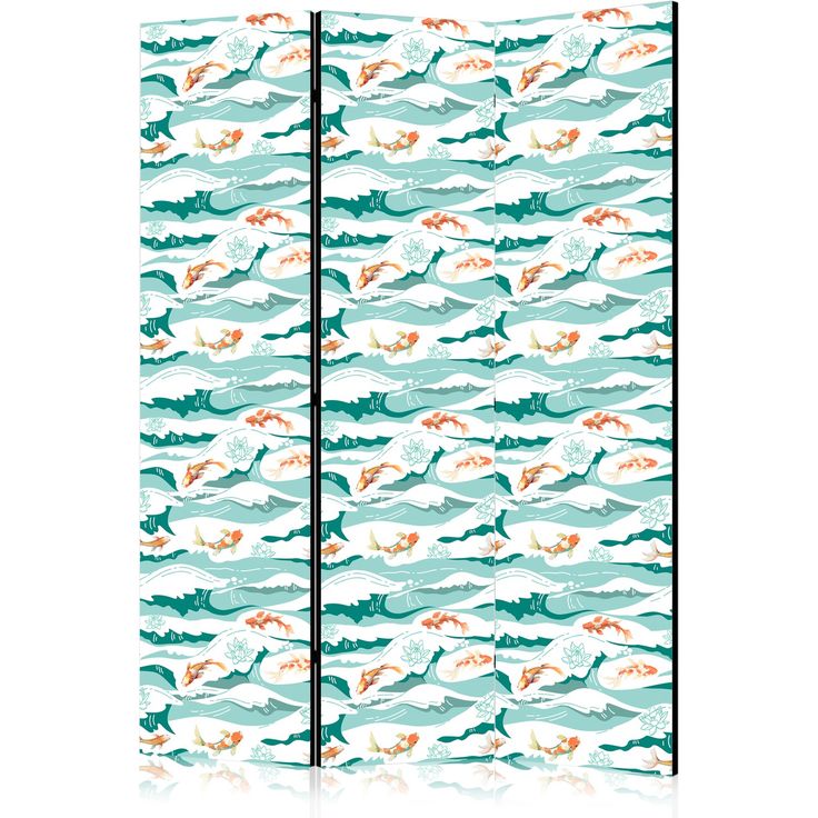 CONFIGURABLE PÄÄTUOTE - Sermi - Fish Leaping Above the Waves - Oriental Fish and Water Lilies Among High Waves in Sea Green Colors 10641