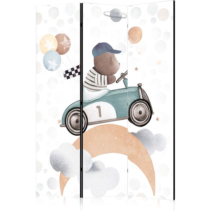 CONFIGURABLE PÄÄTUOTE - Sermi - Galactic Races - Bear Participating in Car Races Among Planets - Clouds - and Stars in Pastel Hues 35252
