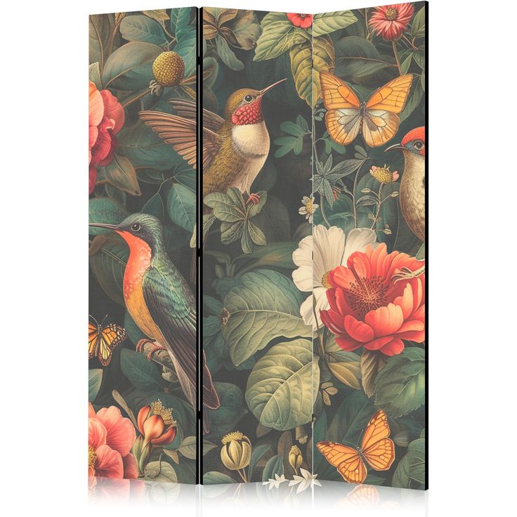 CONFIGURABLE PÄÄTUOTE - Sermi - In the Botanical Garden - Flowers Birds and Butterflies - Colorful Illustration 10603