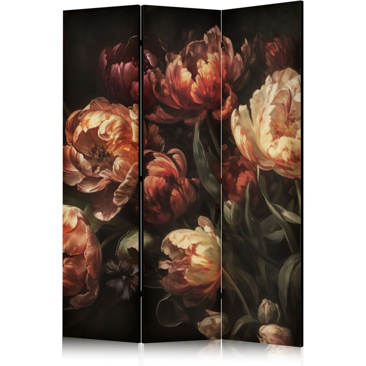 CONFIGURABLE PÄÄTUOTE - Sermi - Magnificent Tulips - Bouquet of Flowers in Red and White on a Black Background 10856