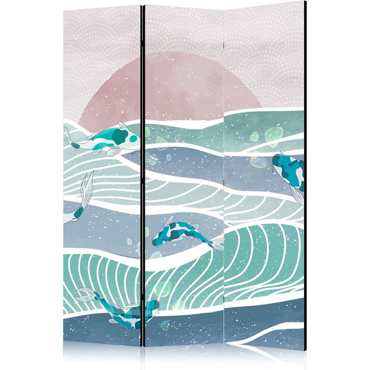 CONFIGURABLE PÄÄTUOTE - Sermi - Picturesque Landscape With Fish - Sunset And Koi Fish in Shades of Turquoise And Blue. Floating Above The Water 09959