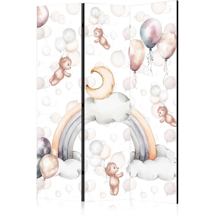 CONFIGURABLE PÄÄTUOTE - Sermi - Plush Bears with Balloons - Flying Light-Brown Bears Among Balloons - Clouds - and Rainbows in Subdued - Pastel Hues 35542