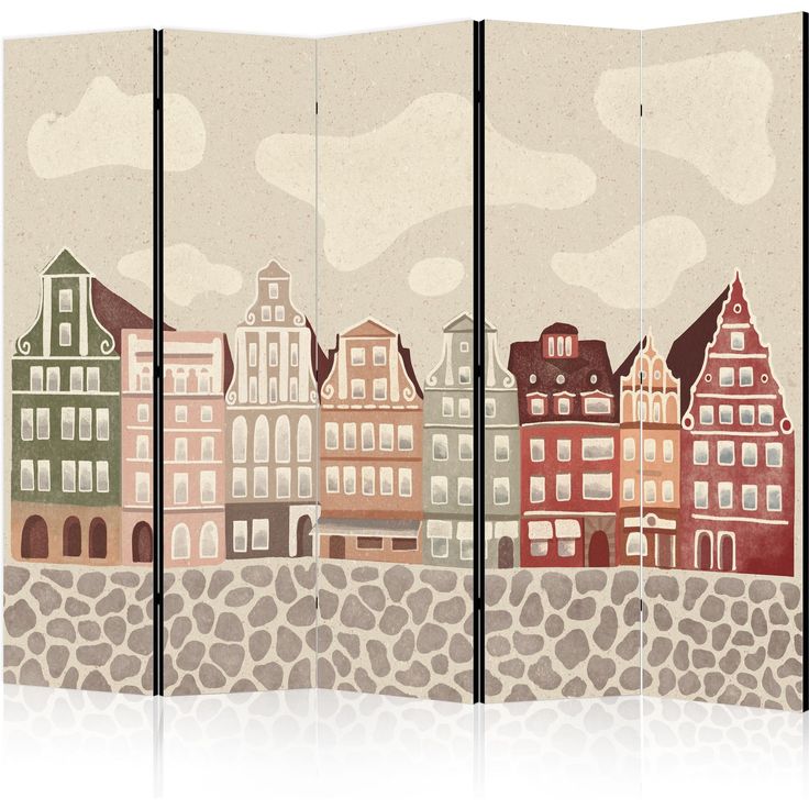 CONFIGURABLE PÄÄTUOTE - Sermi - Salt Square - Colorful Illustrated Townhouses Against a Sky with Clouds Background 14707