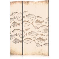 Sermi Artgeist Sketch of a Fish School - Sketches of Various Fish Species Swimming in a School on a Beige Background in Vintage Style, eri vaihtoehtoja