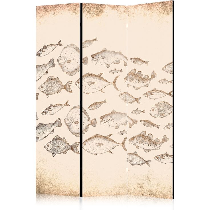 CONFIGURABLE PÄÄTUOTE - Sermi - Sketch of a Fish School - Sketches of Various Fish Species Swimming in a School on a Beige Background in Vintage Style 11730