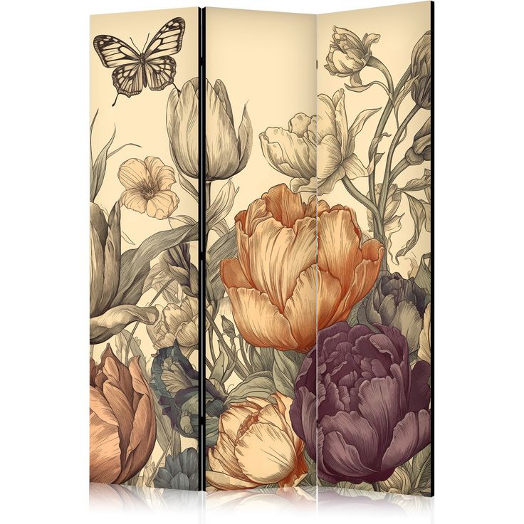 CONFIGURABLE PÄÄTUOTE - Sermi - Tulips in Cream - Illustration of Flowers and Butterflies on a Light Background 11013