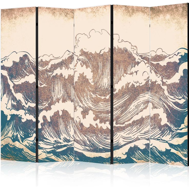CONFIGURABLE PÄÄTUOTE - Sermi - Turbulent Ocean - High Waves in Brown And Navy Colors on a Beige Background in Vintage Style 08754
