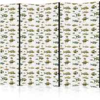 Sermi Artgeist Unusual Species of Fish - a Cluster of Fish in Muted Colors in Retro Style Against a Background of Beige Streaks, eri vaihtoehtoja