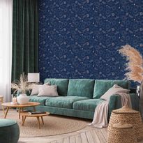 Tapetti Artgeist Cosmic Fantasy Pattern with Suns Moons and Dragonflies on a Dark Background, sininen, 50cm x 10m
