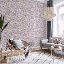 Tapetti Artgeist Cute Creamy Little Flowers Small flowers with creamy wind-blown petals on a blue background, valkoinen, 50cm x 10m