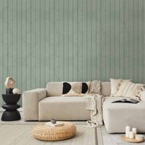 Tapetti Artgeist Delicate Wood Vertical stripes in a pastel green shade, beige, 50cm x 10m