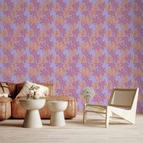 Tapetti Artgeist Exotic Two-Tone Flowers Flowers in purple and orange on a blue background, vaaleanpunainen, 50cm x 10m