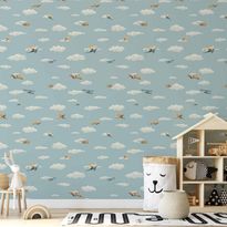 Tapetti Artgeist Illustration Yellow-blue airplanes against a blue sky, harmaa, 50cm x 10m