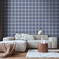 Tapetti Artgeist Lines and Symmetry Expressive White Grid on a Blue Background, sininen, 50cm x 10m