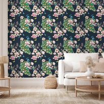 Tapetti Artgeist Magnolias and Peacocks, beige, 50cm x 10m
