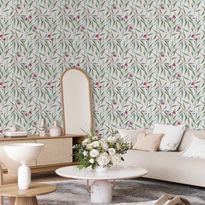 Tapetti Artgeist Pink Flower Buds, valkoinen, 50cm x 10m