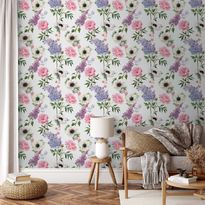 Tapetti Artgeist Roses and Lilacs, harmaa, 50cm x 10m