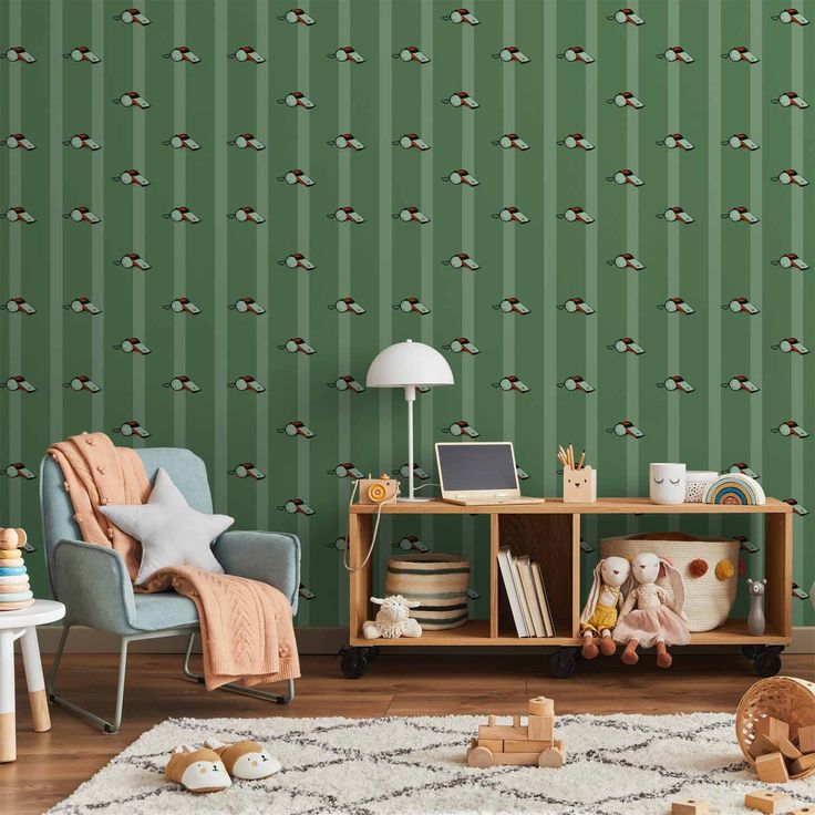 Tapetti - Sports Whistles - Repeating pattern on a striped green background.