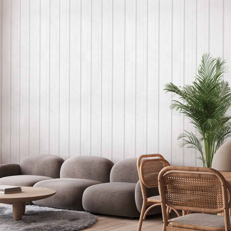 Tapetti - Vertical Lines - White background with a delicate wood pattern vertically.