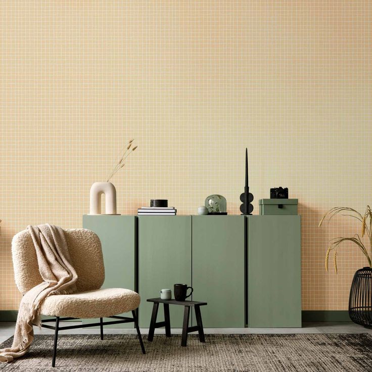 Tapetti - Waving Lines - Creamy Grid on a Noisy Pastel Background
