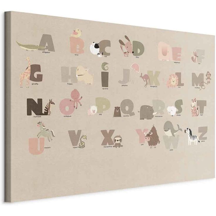 CONFIGURABLE PÄÄTUOTE - Taulu - Alphabet at the Zoo - Joyful Animals and Their Names on a Beige Background 37744